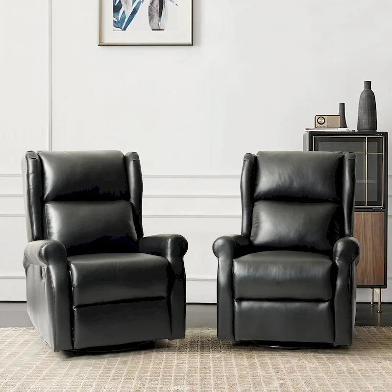 Swivel Nursery Faux Leather Recliner with Metal Base Set of 2 by