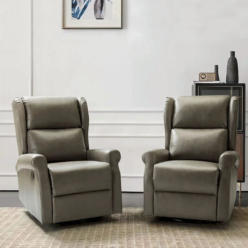 Swivel Nursery Faux Leather Recliner with Metal Base Set of 2 by