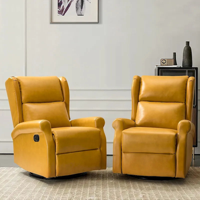 Swivel Nursery Faux Leather Recliner with Metal Base Set of 2 by