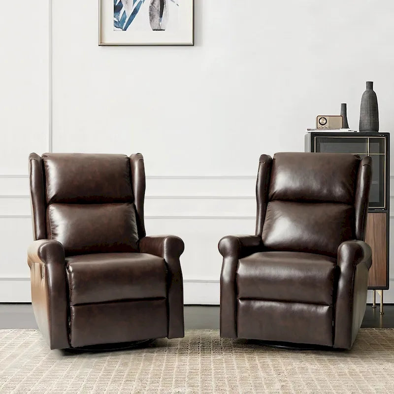 Swivel Nursery Faux Leather Recliner with Metal Base Set of 2 by