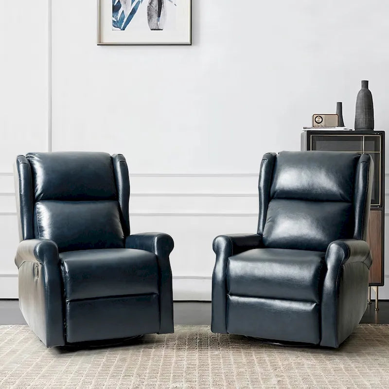 Swivel Nursery Faux Leather Recliner with Metal Base Set of 2 by