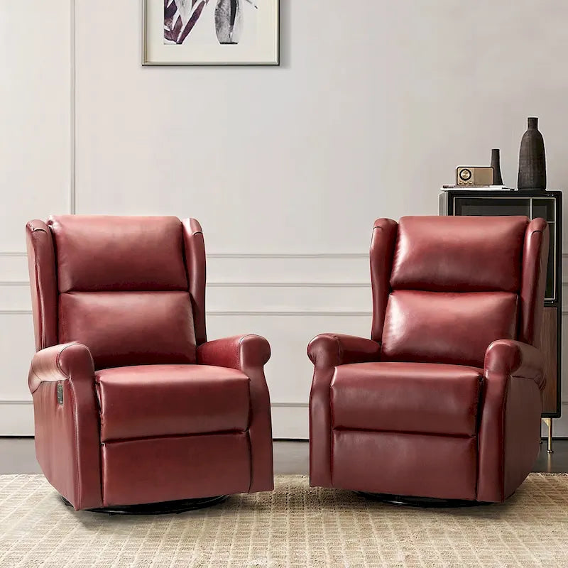 Swivel Nursery Faux Leather Recliner with Metal Base Set of 2 by