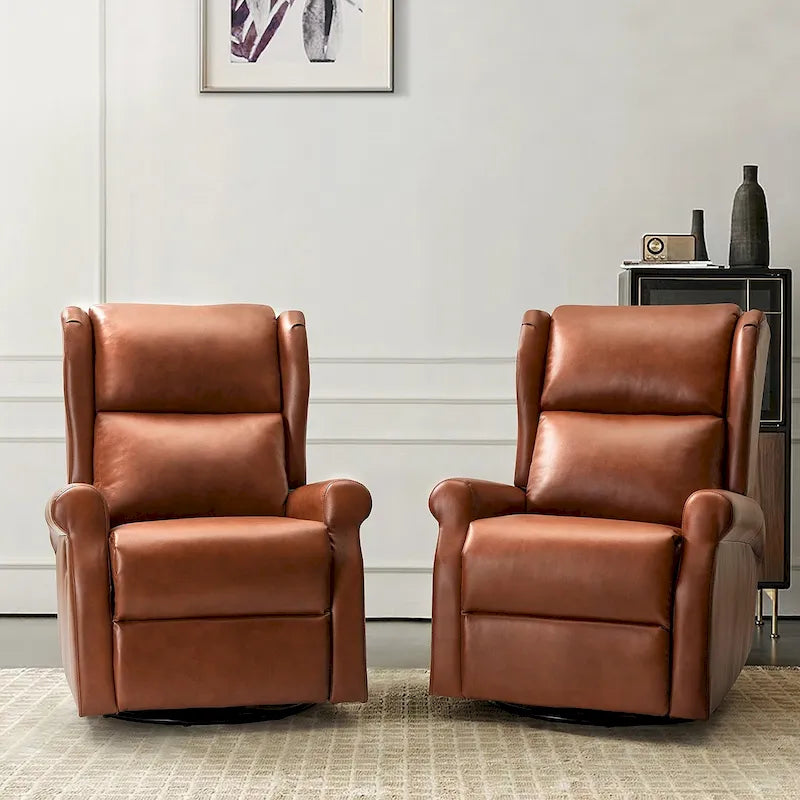 Swivel Nursery Faux Leather Recliner with Metal Base Set of 2 by