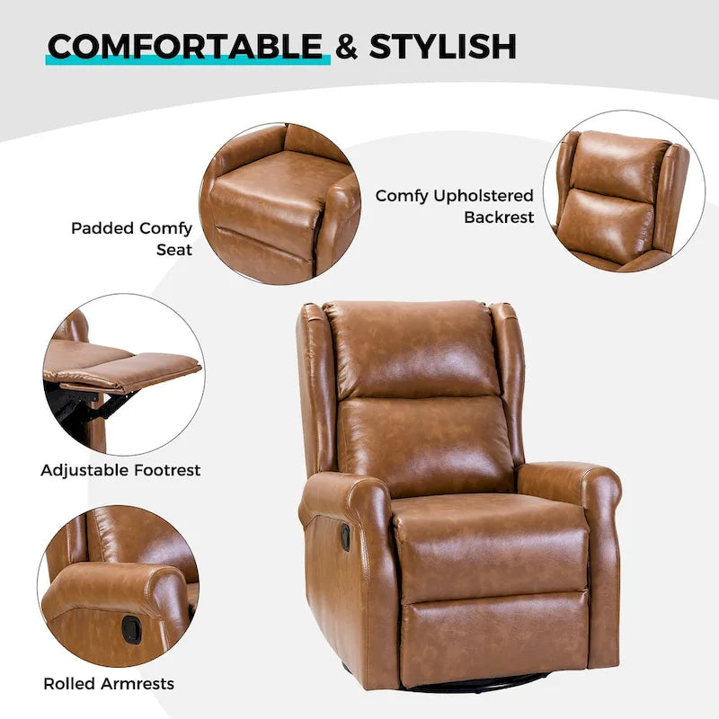 Swivel Nursery Faux Leather Recliner with Metal Base Set of 2 by