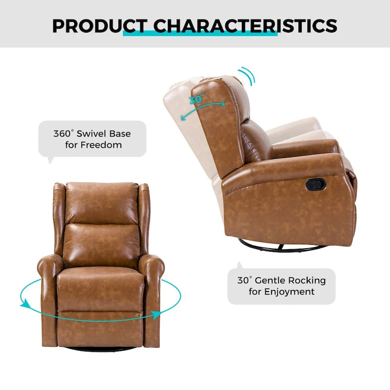 Swivel Nursery Faux Leather Recliner with Metal Base Set of 2 by