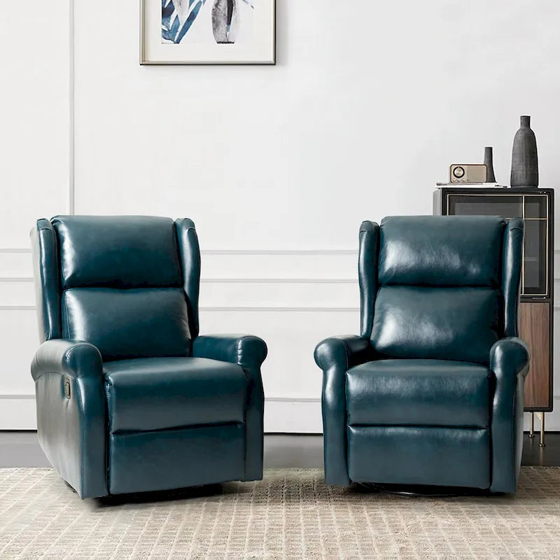 Swivel Nursery Faux Leather Recliner with Metal Base Set of 2 by