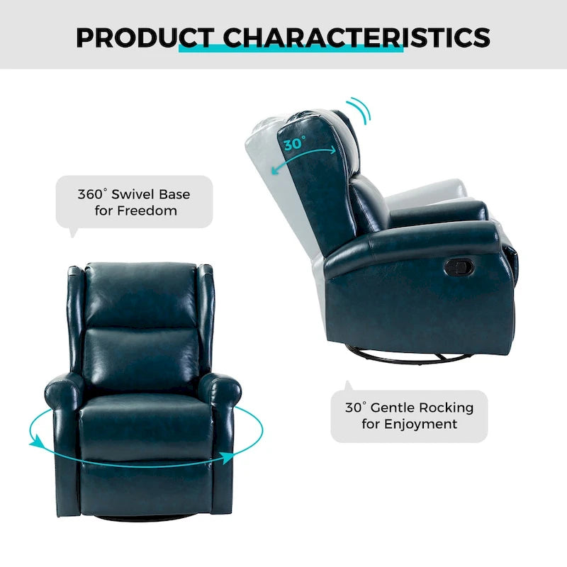 Swivel Nursery Faux Leather Recliner with Metal Base Set of 2 by