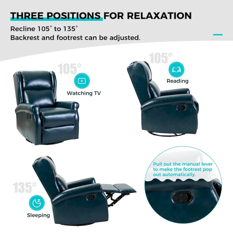 Swivel Nursery Faux Leather Recliner with Metal Base Set of 2 by