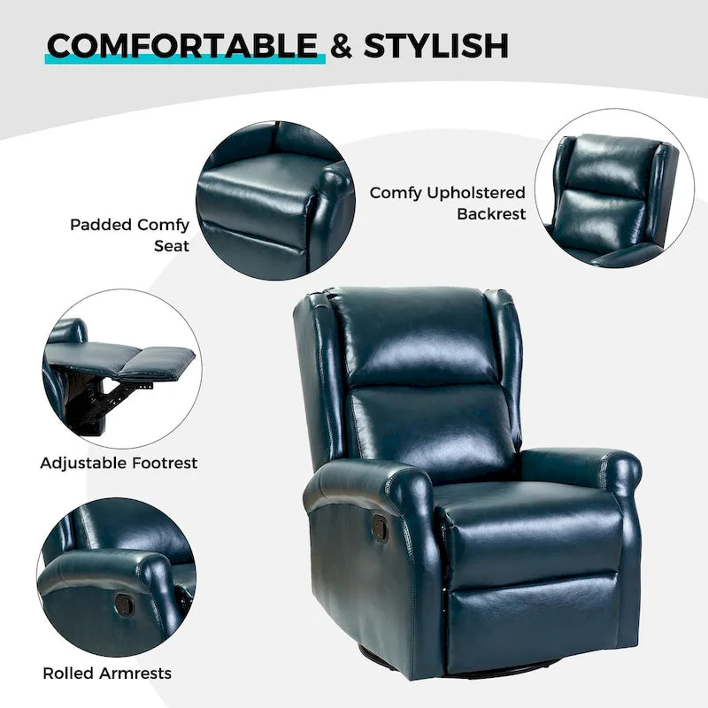 Swivel Nursery Faux Leather Recliner with Metal Base Set of 2 by
