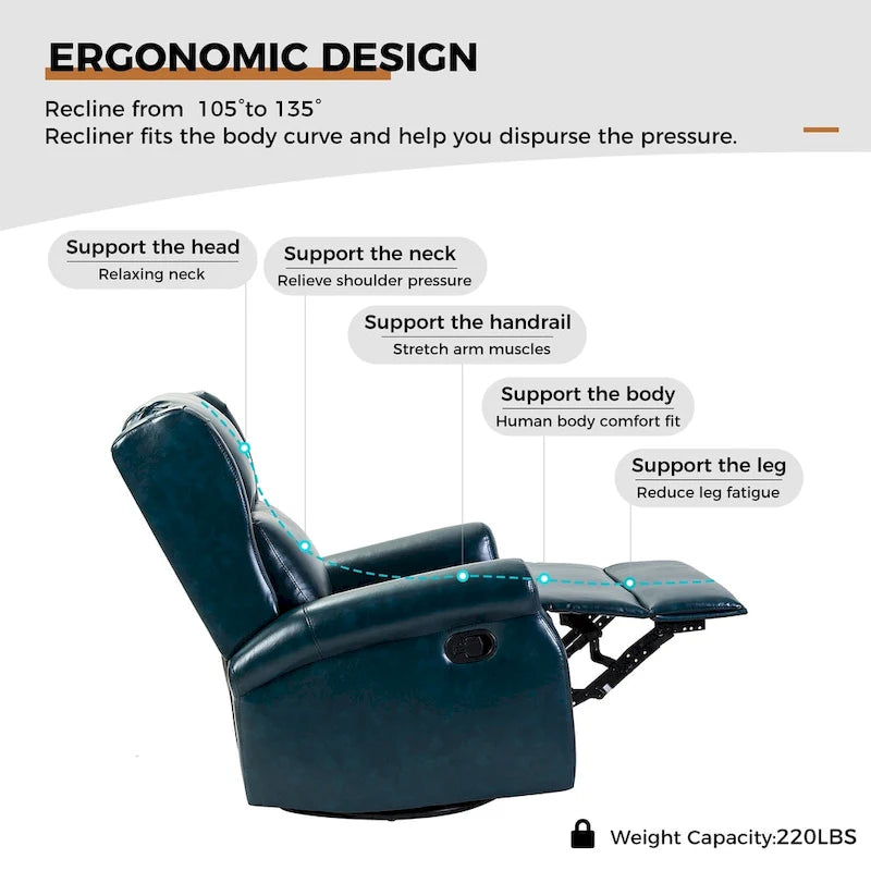 Swivel Nursery Faux Leather Recliner with Metal Base Set of 2 by