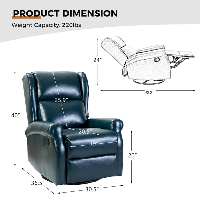 Swivel Nursery Faux Leather Recliner with Metal Base Set of 2 by
