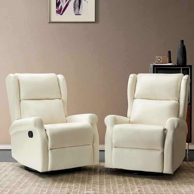 Swivel Nursery Faux Leather Recliner with Metal Base Set of 2 by