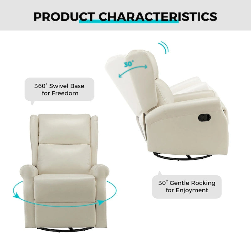 Swivel Nursery Faux Leather Recliner with Metal Base Set of 2 by