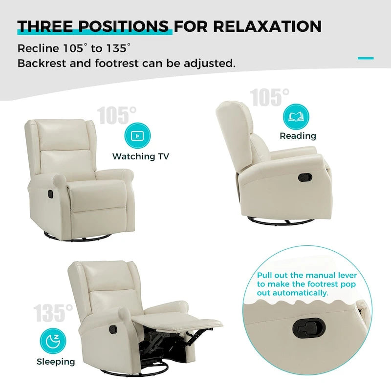 Swivel Nursery Faux Leather Recliner with Metal Base Set of 2 by