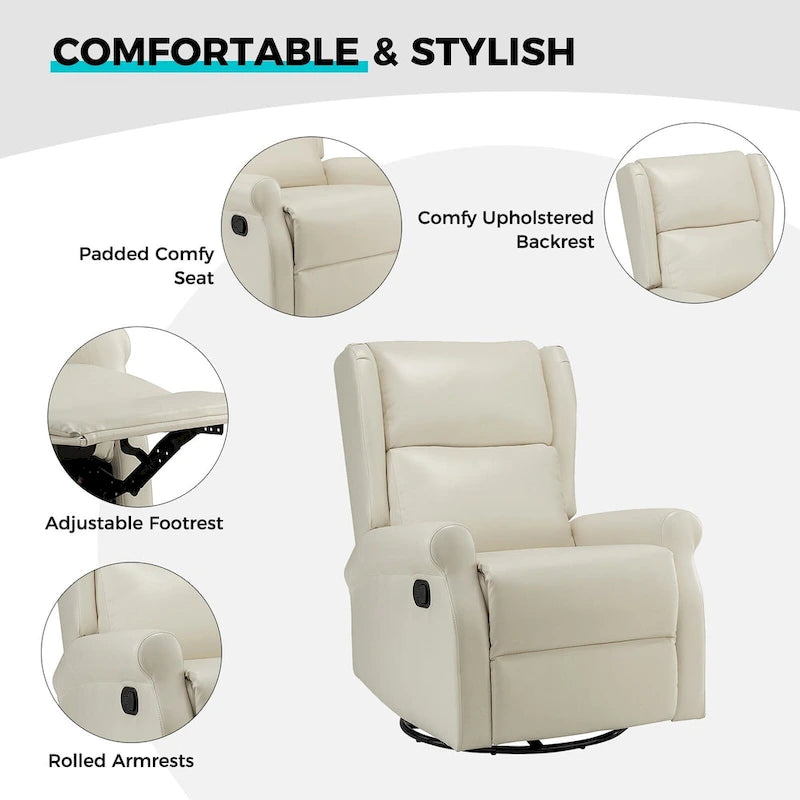Swivel Nursery Faux Leather Recliner with Metal Base Set of 2 by