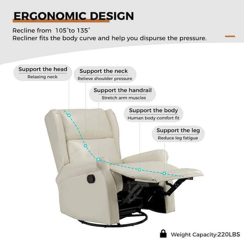 Swivel Nursery Faux Leather Recliner with Metal Base Set of 2 by