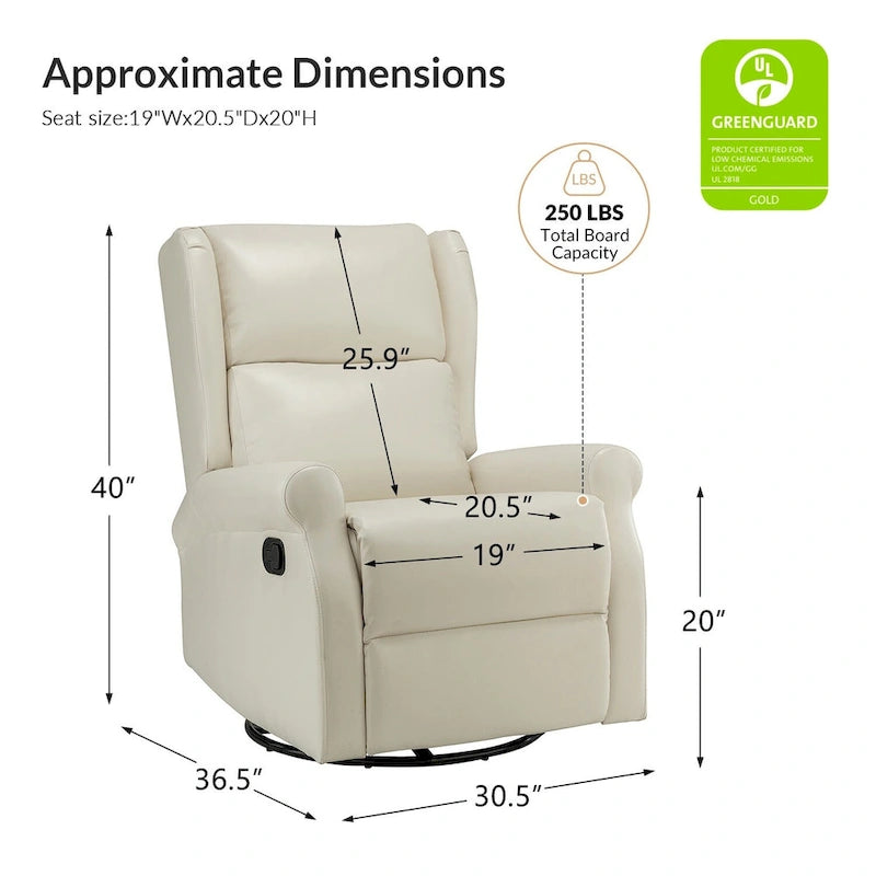 Swivel Nursery Faux Leather Recliner with Metal Base Set of 2 by