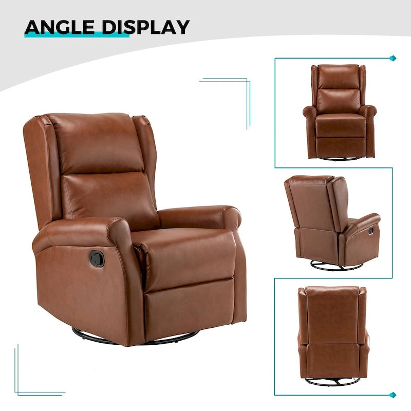 Swivel Nursery Faux Leather Recliner with Metal Base Set of 2 by