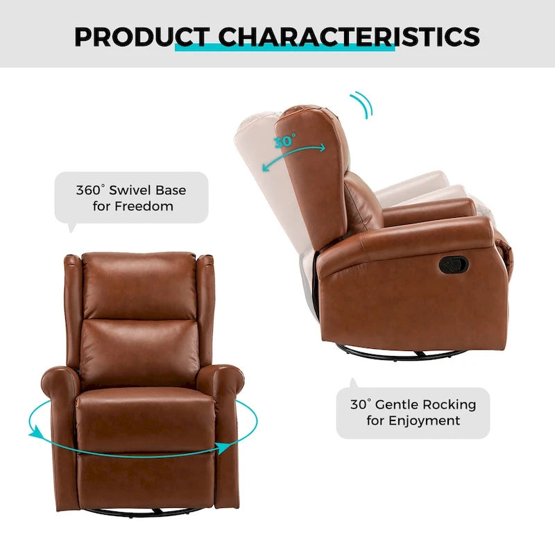 Swivel Nursery Faux Leather Recliner with Metal Base Set of 2 by