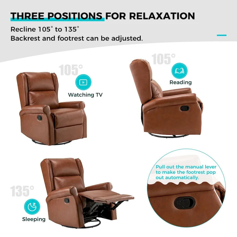 Swivel Nursery Faux Leather Recliner with Metal Base Set of 2 by