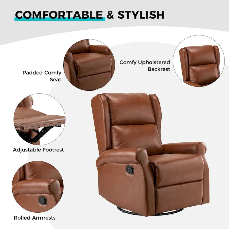 Swivel Nursery Faux Leather Recliner with Metal Base Set of 2 by