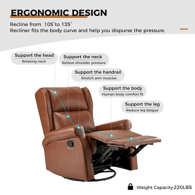 Swivel Nursery Faux Leather Recliner with Metal Base Set of 2 by