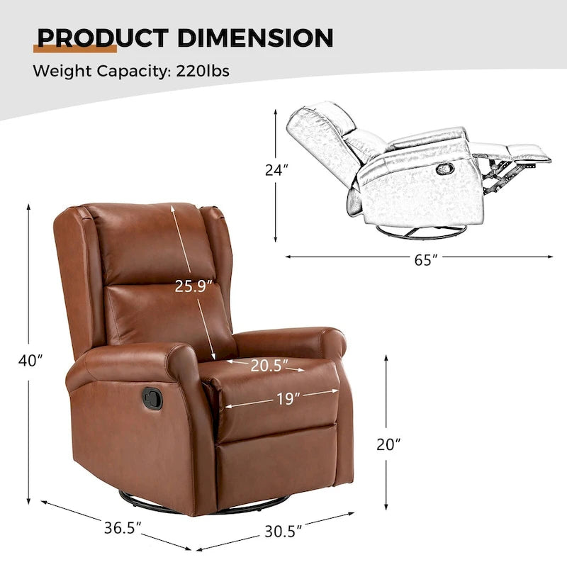 Swivel Nursery Faux Leather Recliner with Metal Base Set of 2 by