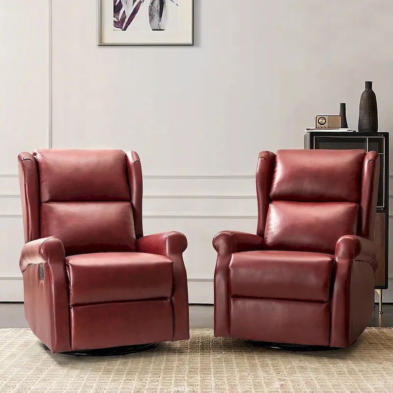 Swivel Nursery Faux Leather Recliner with Metal Base Set of 2 by