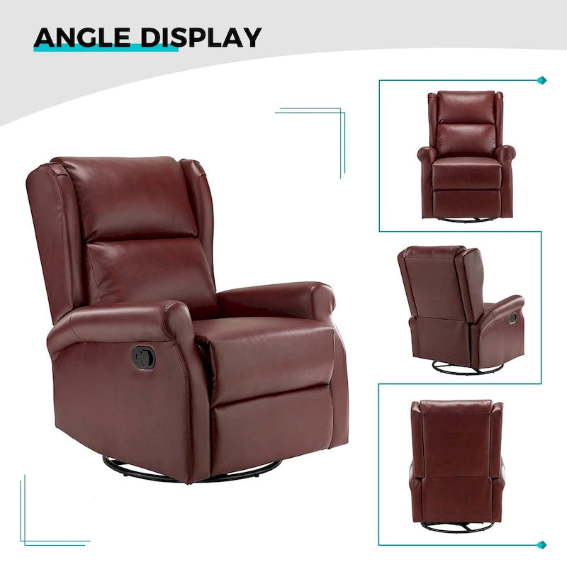 Swivel Nursery Faux Leather Recliner with Metal Base Set of 2 by