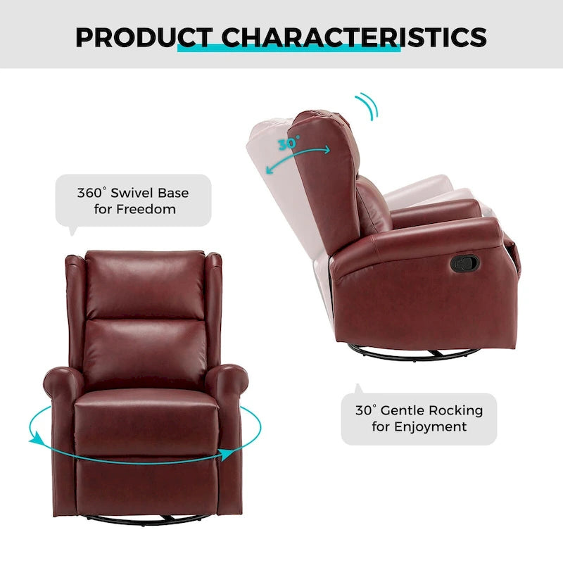 Swivel Nursery Faux Leather Recliner with Metal Base Set of 2 by