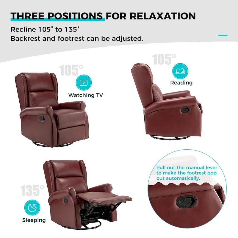 Swivel Nursery Faux Leather Recliner with Metal Base Set of 2 by