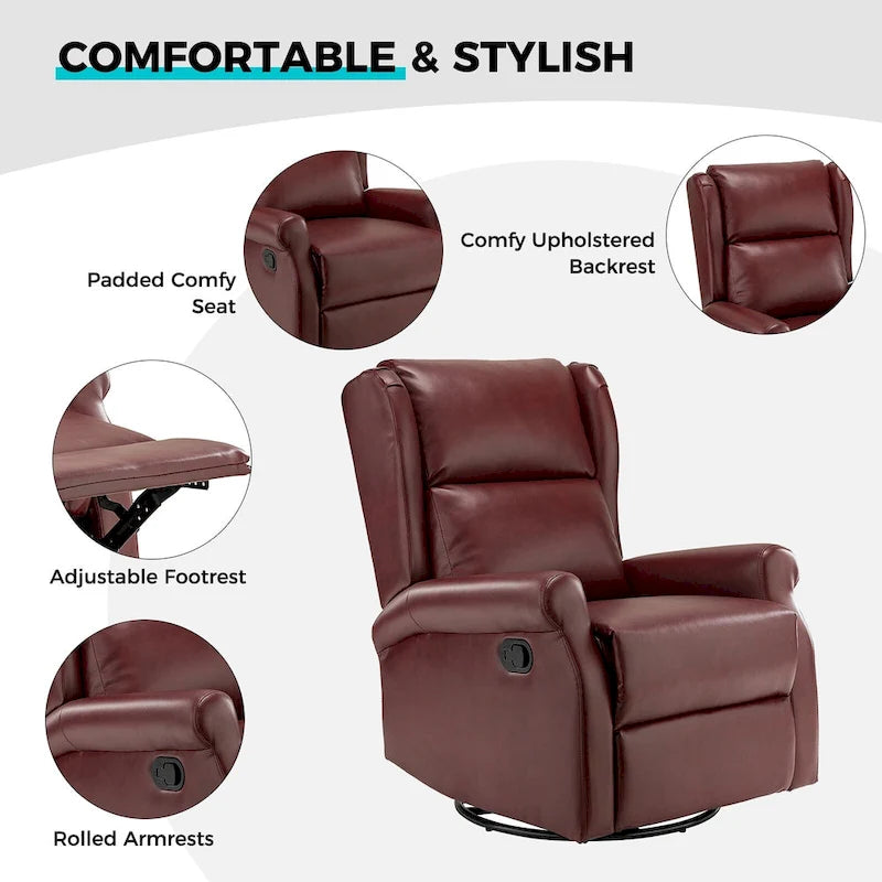 Swivel Nursery Faux Leather Recliner with Metal Base Set of 2 by