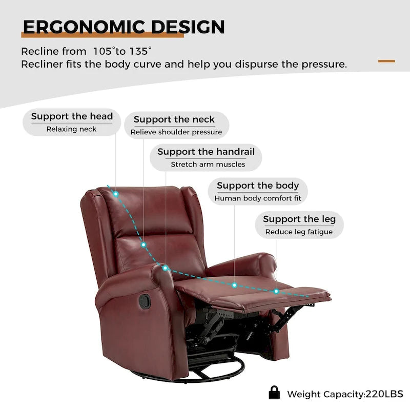 Swivel Nursery Faux Leather Recliner with Metal Base Set of 2 by