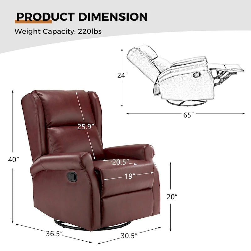 Swivel Nursery Faux Leather Recliner with Metal Base Set of 2 by