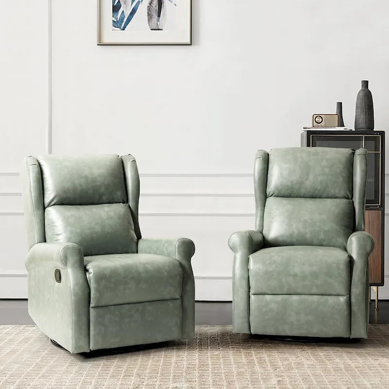 Swivel Nursery Faux Leather Recliner with Metal Base Set of 2 by