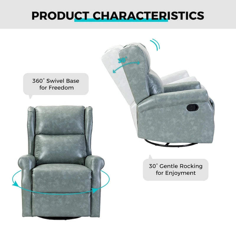Swivel Nursery Faux Leather Recliner with Metal Base Set of 2 by