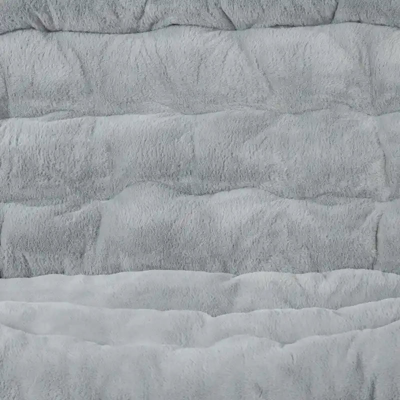 Double Folding Synthetic Fur Saucer Chair with 2 Ottomans