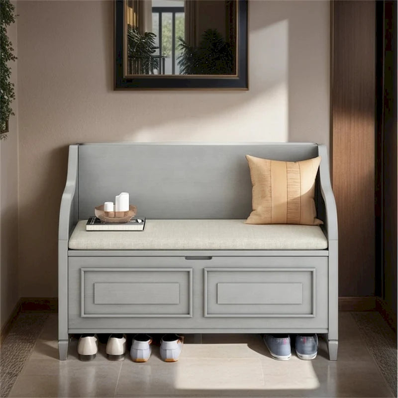 Solid wood Entryway Multifunctional Storage Bench with Safety Hinge
