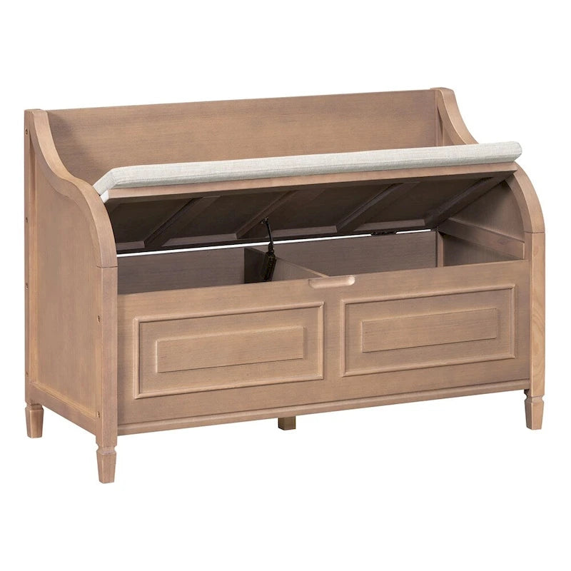 Solid wood Entryway Multifunctional Storage Bench with Safety Hinge