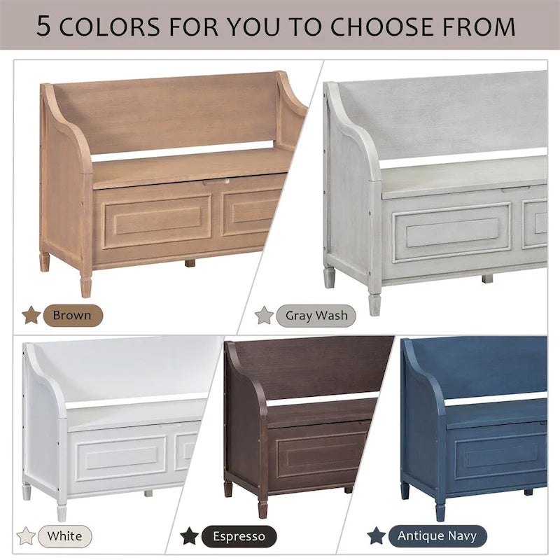 Solid wood Entryway Multifunctional Storage Bench with Safety Hinge