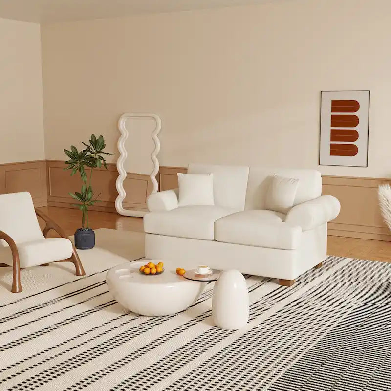 White Sofa Couch 2 Seater Fabric Loveseat for Room
