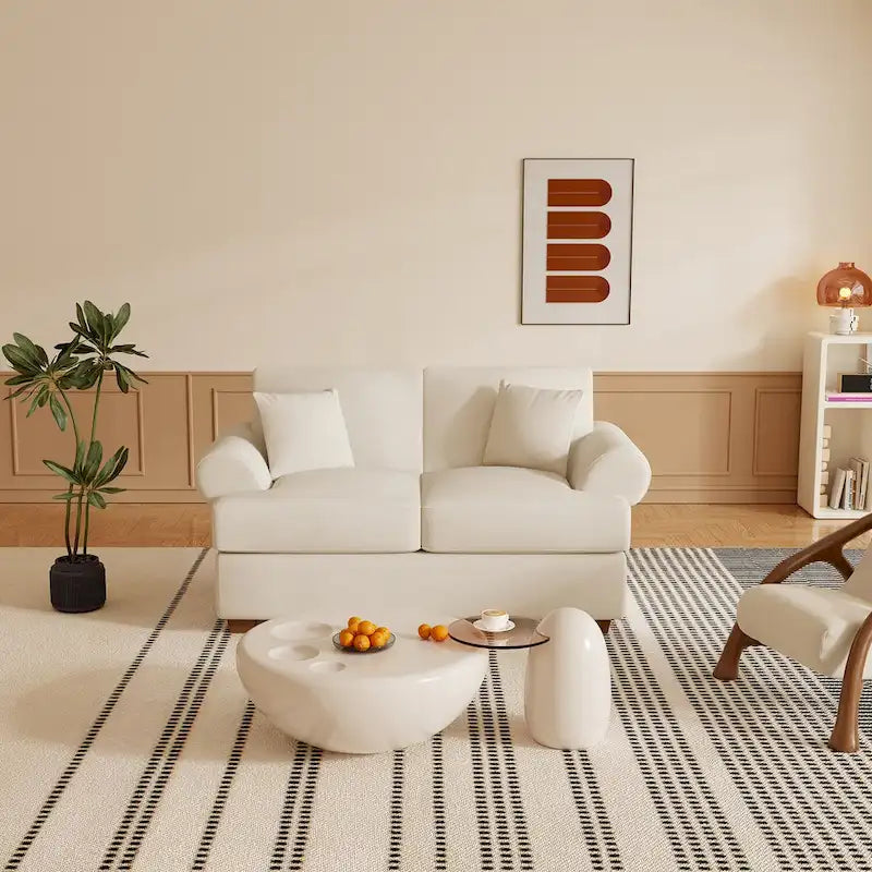 White Sofa Couch 2 Seater Fabric Loveseat for Room