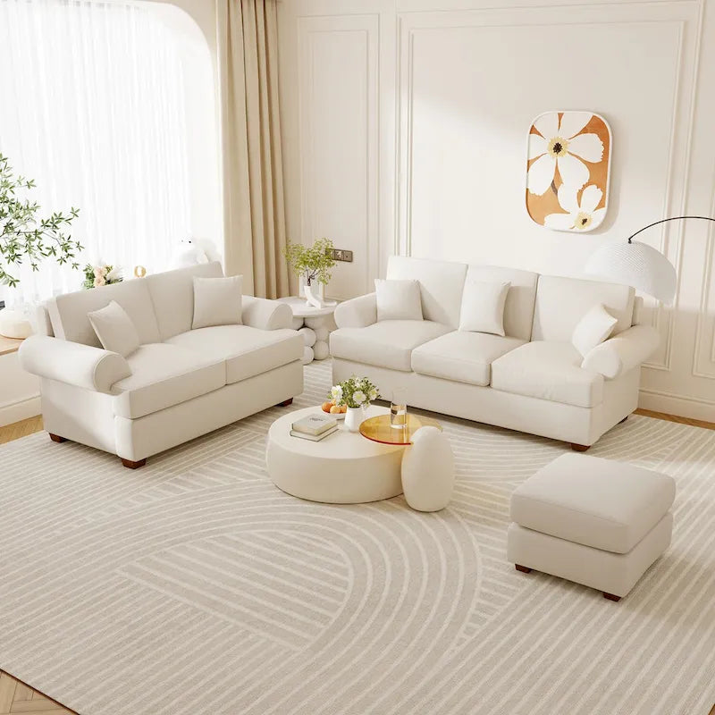 White Sofa Couch 2 Seater Fabric Loveseat for Room