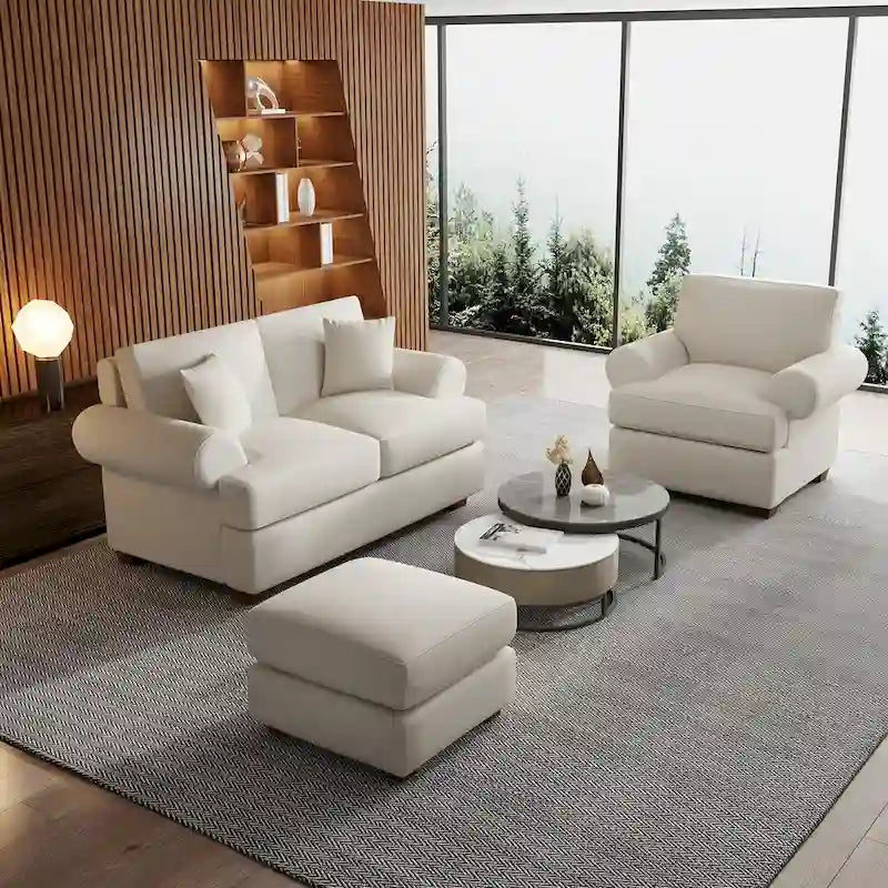 White Sofa Couch 2 Seater Fabric Loveseat for Room