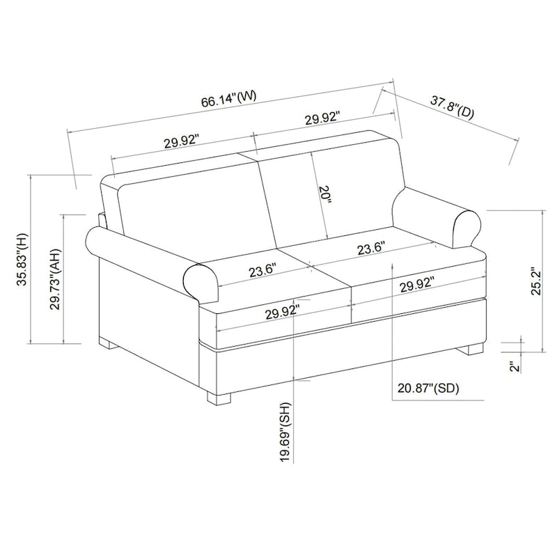 White Sofa Couch 2 Seater Fabric Loveseat for Room