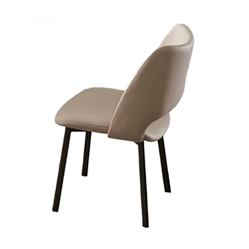 22 Inch Dining Chair Set of 2, Beige Faux Leather, Armless Open Back