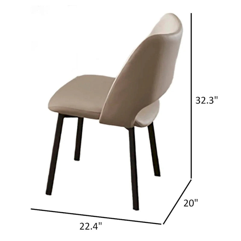 22 Inch Dining Chair Set of 2, Beige Faux Leather, Armless Open Back