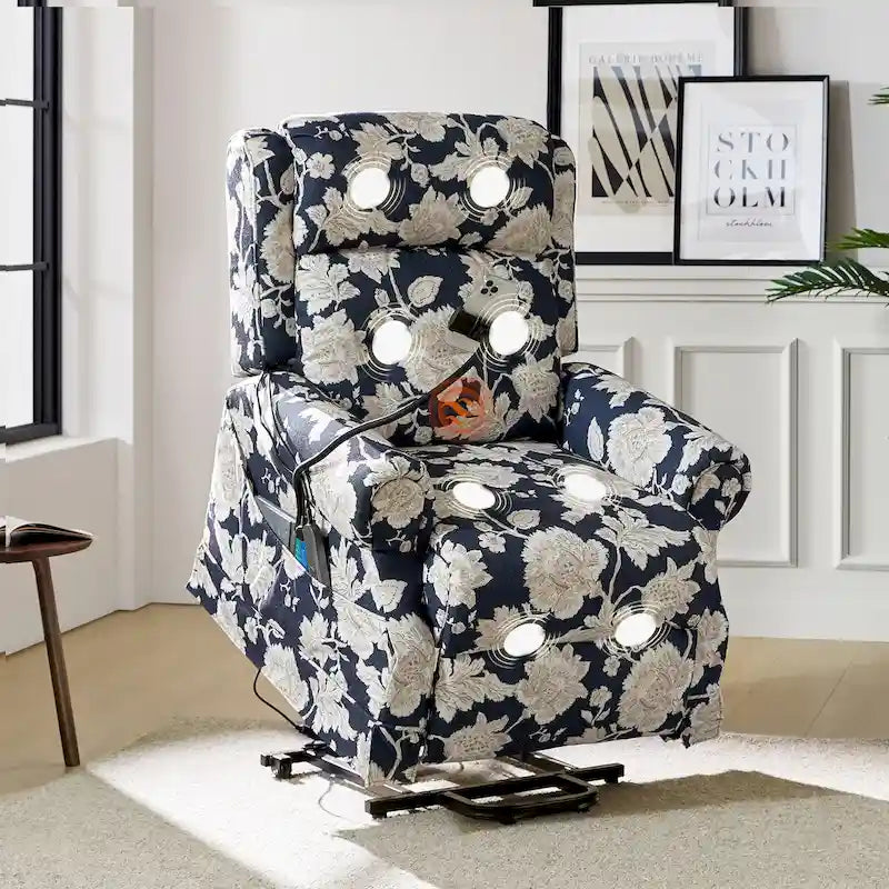 Traditional Lift Assist Power Recliner With Massage Heat And Manual Headrest by