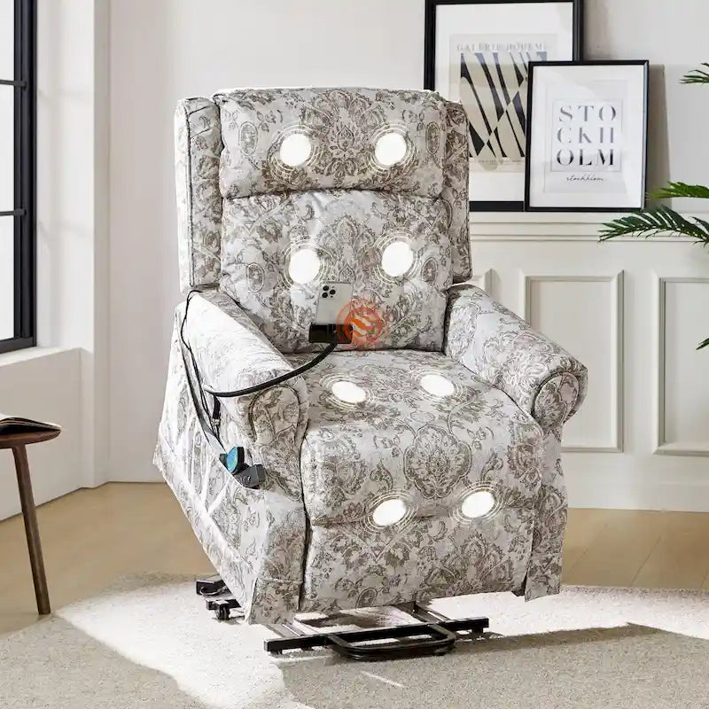 Traditional Lift Assist Power Recliner With Massage Heat And Manual Headrest by