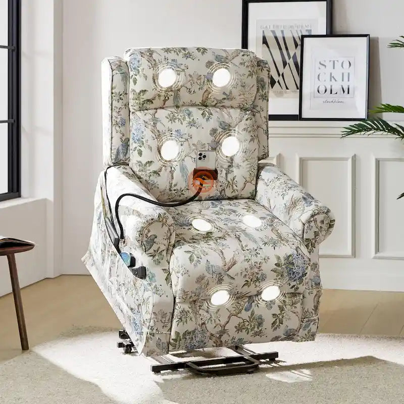 Traditional Lift Assist Power Recliner With Massage Heat And Manual Headrest by